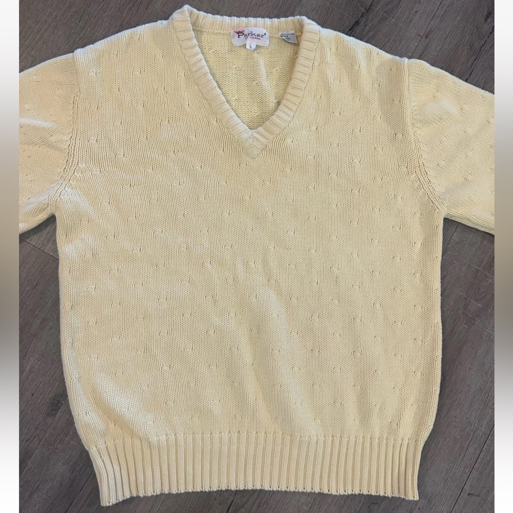 Vintage Parker of Vienna Mens Spring Sweater M L 100% Cotton Yellow Excellent - Picture 2 of 7